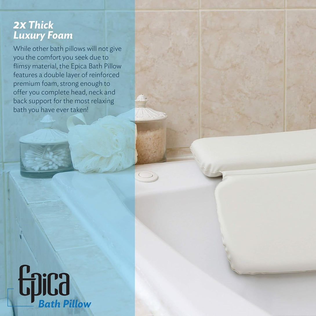 Epica Bathtub Pillow | Luxury Bath Accessories for Women & Men, Bath Decor | Non-Slip Waterproof Cushion with Strong Suction Cups, Headrest Pillow, Hot Tub Pillow, Spa Bath Cushion, Rectangle