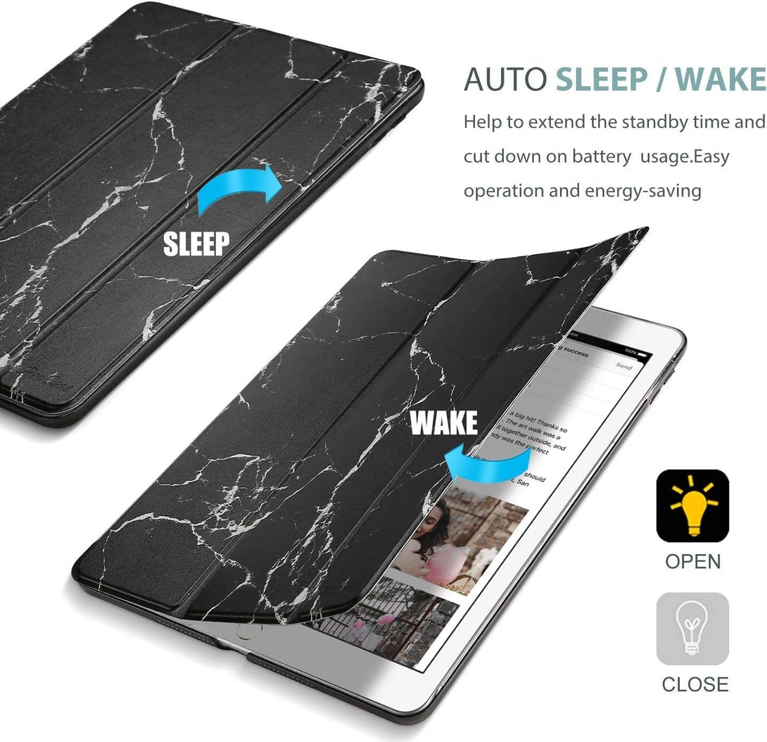 Procase Smart Case for Ipad 9.7 Inch Ipad 6Th/5Th Generation 2018 2017(Model: A1893 A1954 A1822 A1823), Ultra Slim Lightweight Stand Cover with Translucent Frosted Back -Blackmarble