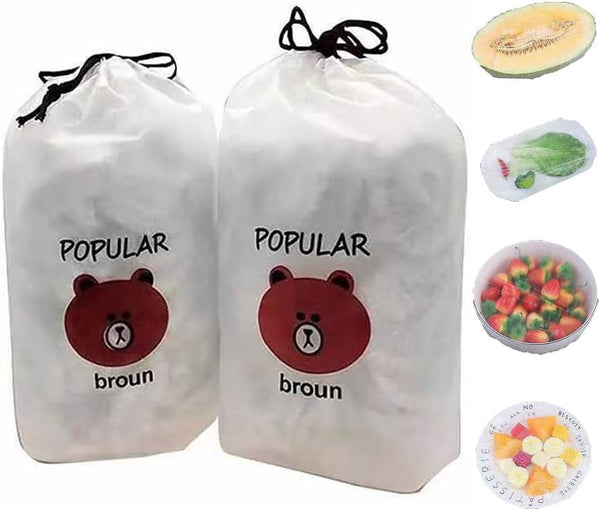 200Pcs Fresh Keeping Bags, Elastic Plastic Sealing Bags Food Cover with Elastic Edge, Reusable Stretch Adjustable Bowl Lids, Universal Kitchen Wrap Seal Caps for Leftover and Meal Prep