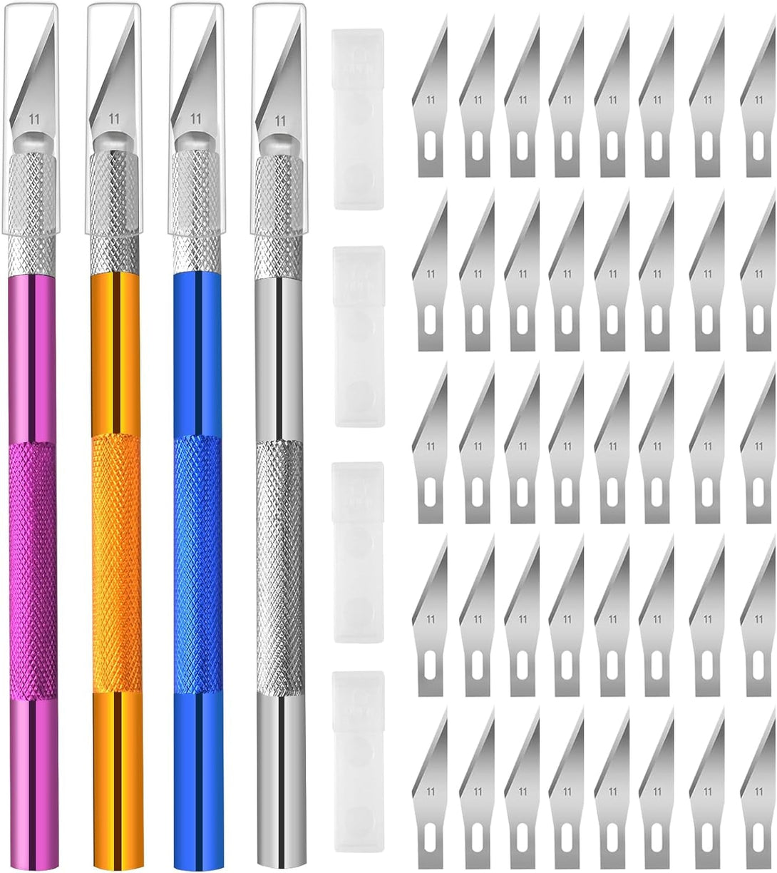 4PCS Exacto Knife, Hobby Knife Craft Knifes with 40PCS Spare Exacto Knife Blades(#11), Profession Exacto Knives Precision Knife for Crafting, Arts, Modeling, Scrapbooking, Stencil