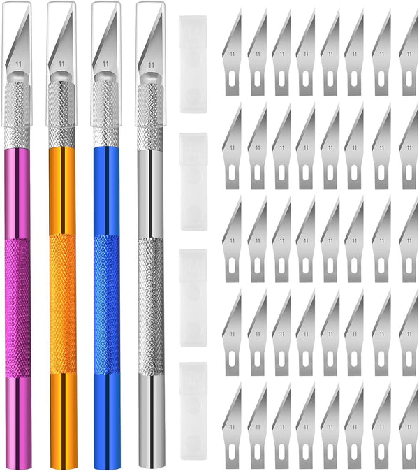 4PCS Exacto Knife, Hobby Knife Craft Knifes with 40PCS Spare Exacto Knife Blades(#11), Profession Exacto Knives Precision Knife for Crafting, Arts, Modeling, Scrapbooking, Stencil