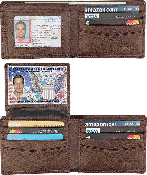 Wallet for Men-Genuine Leather RFID Blocking Bifold Stylish Wallet with 2 ID Window