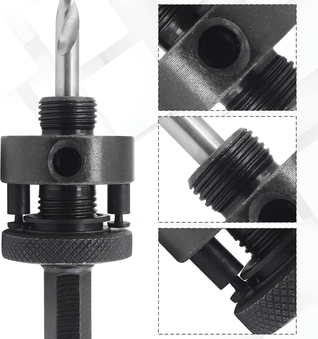 7/16" Shank Hole Saw Arbor, Fits 1-1/2" to 10" Hole Saws, Heavy Duty Quick Change Mandrel with 3 Bonus Replacement Pilot Drill Bits