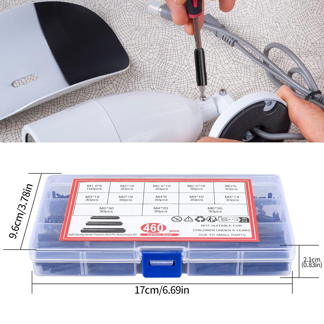 460 Pcs Roll Pin Assortment Set, Slotted Metric Spring Pins, Split Expansion Dowel Tension Roll Pins, Split Expansion Spring Steel Pin Set - M1.5/M2/M2.5/M3/M4/M5/M6