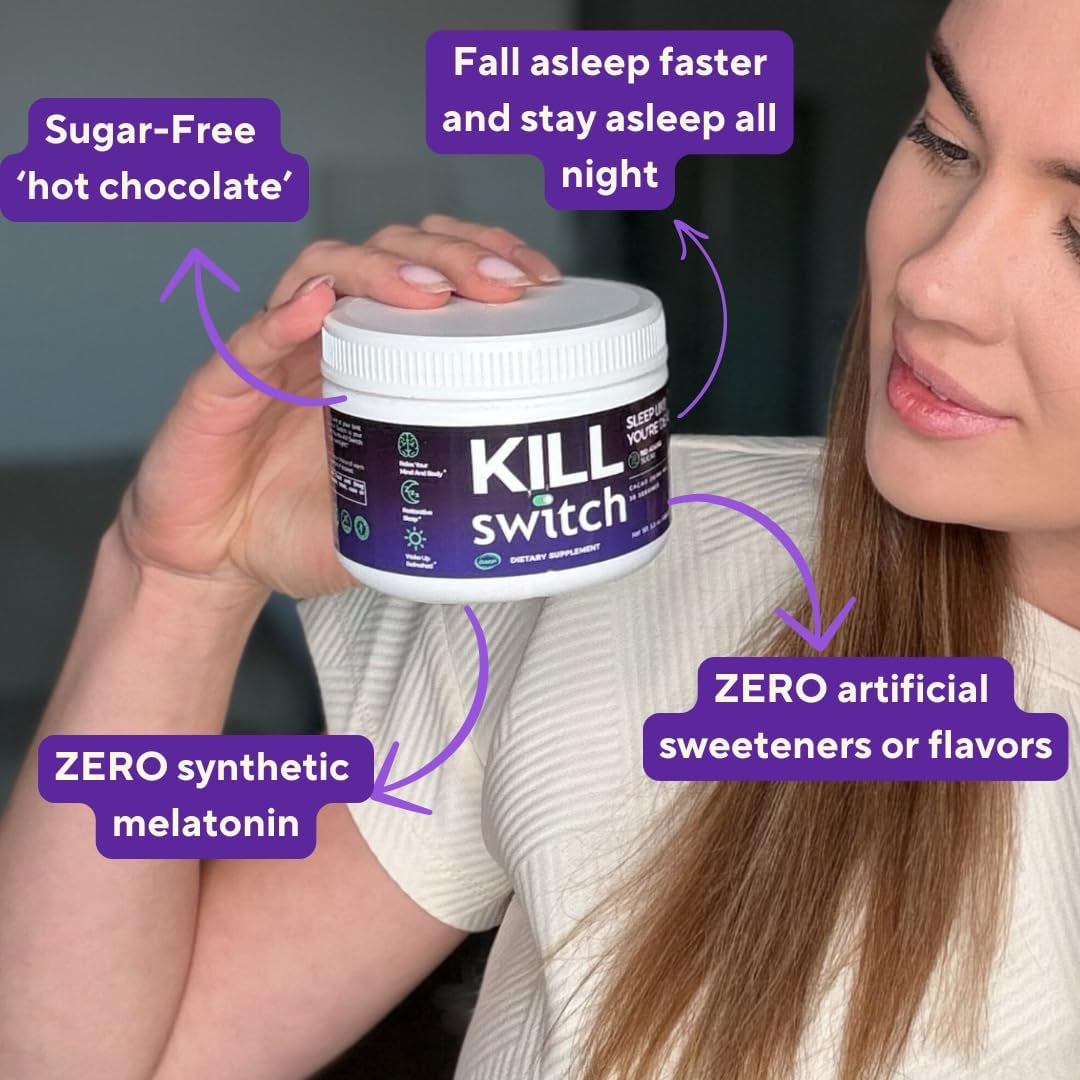 Killswitch Magnesium Hot Chocolate Sleep Aid – Sleep Cocoa Nootropic Sleep Support Supplement, Magnesium Powder for Restful Nights & Productive Days, Real Cacao, Sugar‑Free, Made in USA, 30 Servings