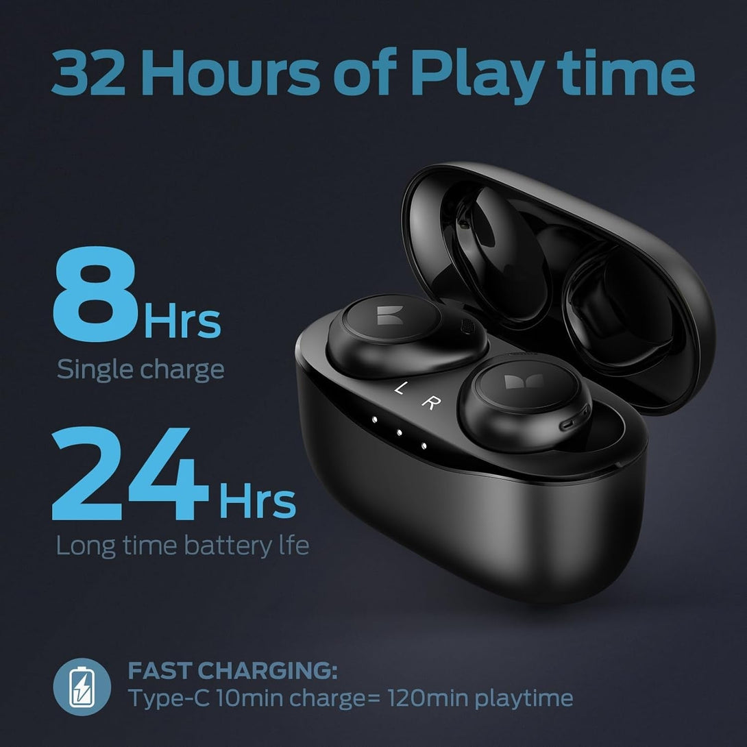 Monster Achieve 300 Airlinks Wireless Earbuds, Bluetooth 5.3 In-Ear Headphones, Touch Control, Built-In Microphone, USB-C Fast Charging, 32H Playtime, Black
