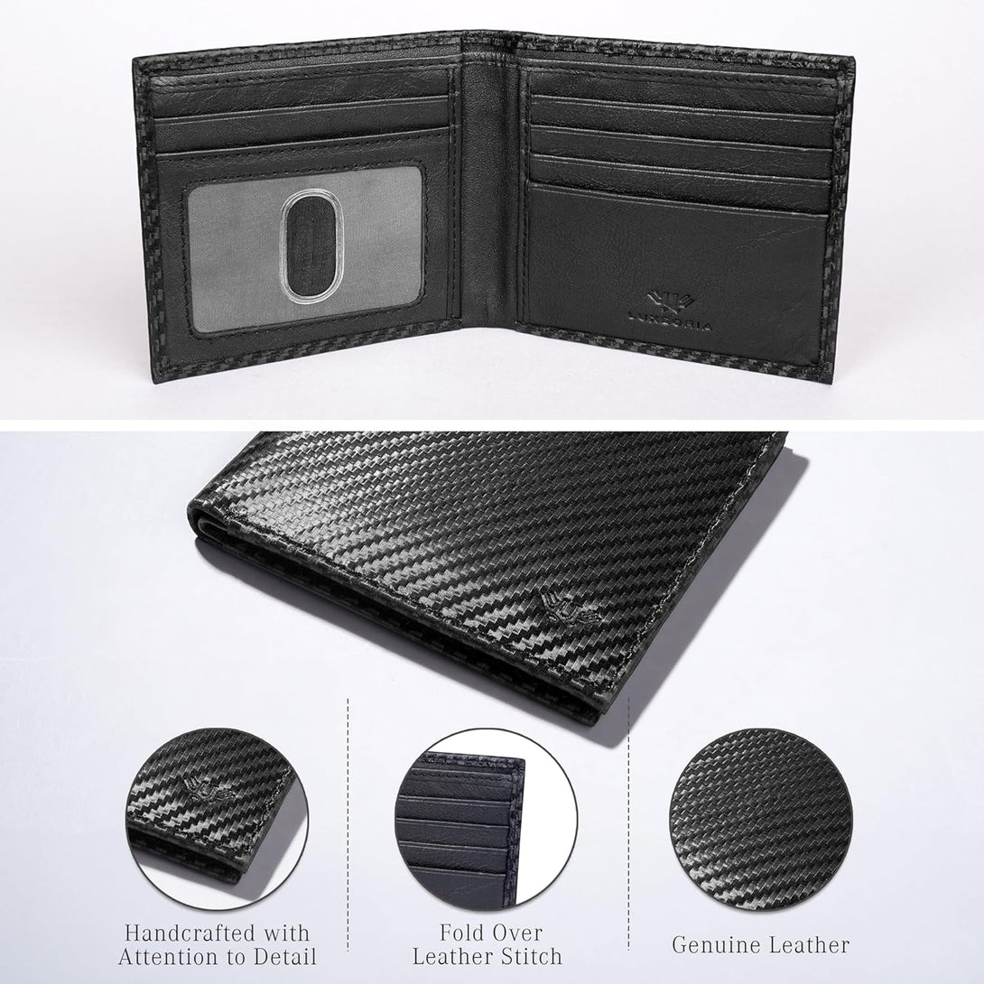 LUXEORIA Full Grain Genuine Leather Wallet for Men, Handcrafted Travel Wallet, Minimalist Mens Slim Bifold Wallet, Anti-Theft RFID Blocking Wallet for Men'S, Bi-Fold - Carbon