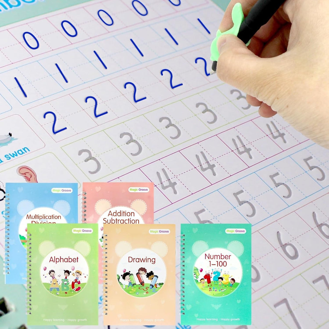 5 PCS Grooved Writing Books for Kids Children Reusable Magic Practice Copy Book Writing Workbook Magic Ink Copy Books for Preschool Tracing Letter Book Grooved Writing Book