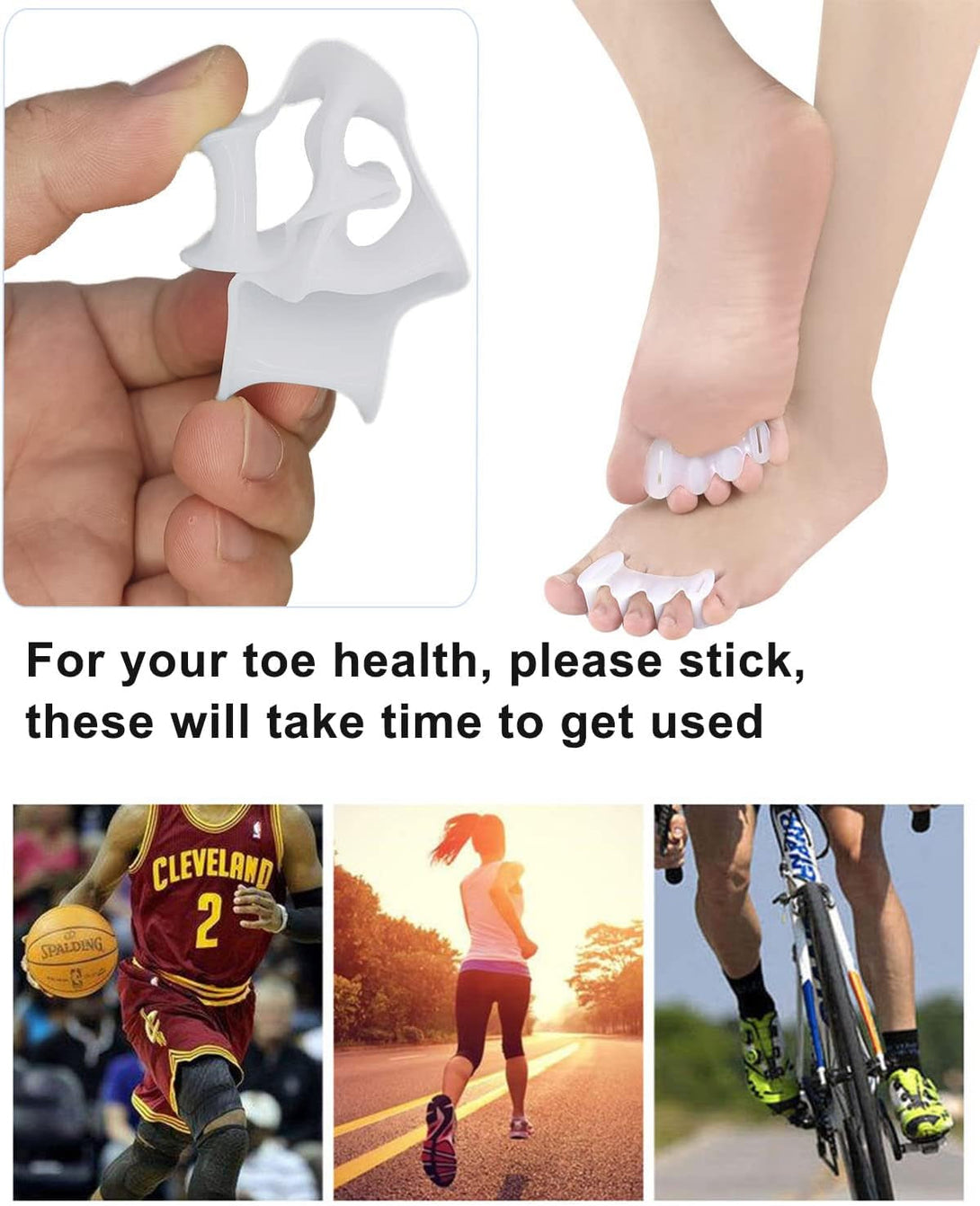 2Pairs Toe Separators Toe Spacers for Women Men to Correct Bunion, Relieve Feet Pain, Foot Alignment, Toe Straighteners for Hammertoes (L, Women Shoe Size 13+, Men:11.5+)