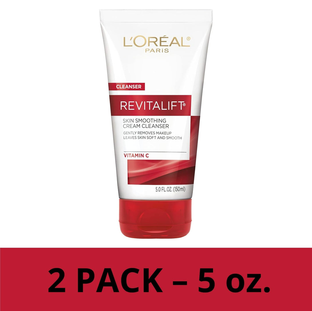 L'Oreal Paris Revitalift Daily Cream Cleanser, Gentle Makeup Remover Face Wash with Vitamin C 5 Fl. Oz (Pack of 2)