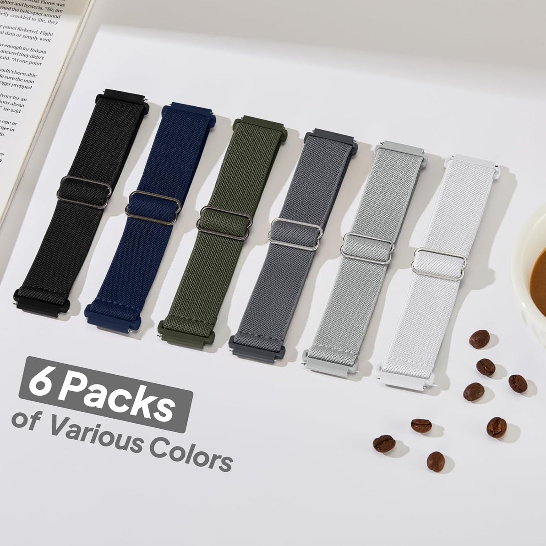 6 Pack Stretchy Bands Compatible with Samsung Galaxy Watch 7 6 5 4 40Mm 44Mm/Galaxy Watch 6 4 Classic 42Mm 46Mm 43Mm 47Mm/Galaxy 5 Pro 45Mm/Active 2, 20Mm Elastic Nylon Sport Strap for Men Women