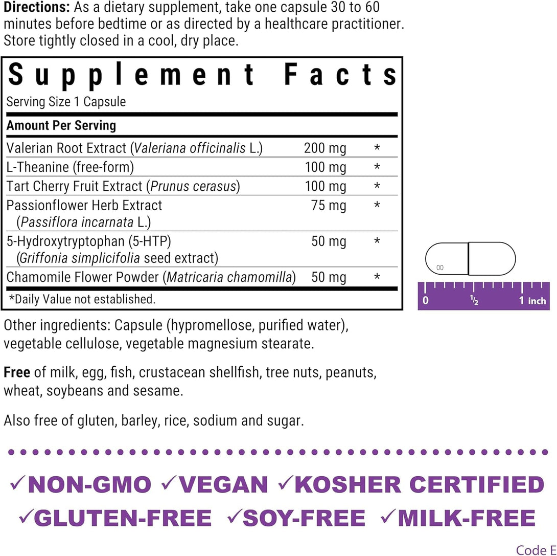 Bluebonnet Nutrition Sleep Support, Rest & Relaxation Whole Food-Based Formula*, Non-Gmo, Vegan, Gluten-Free, Kosher Certified, Soy-Free, Dairy-Free, 60 Vegetable Capsules, 60 Servings