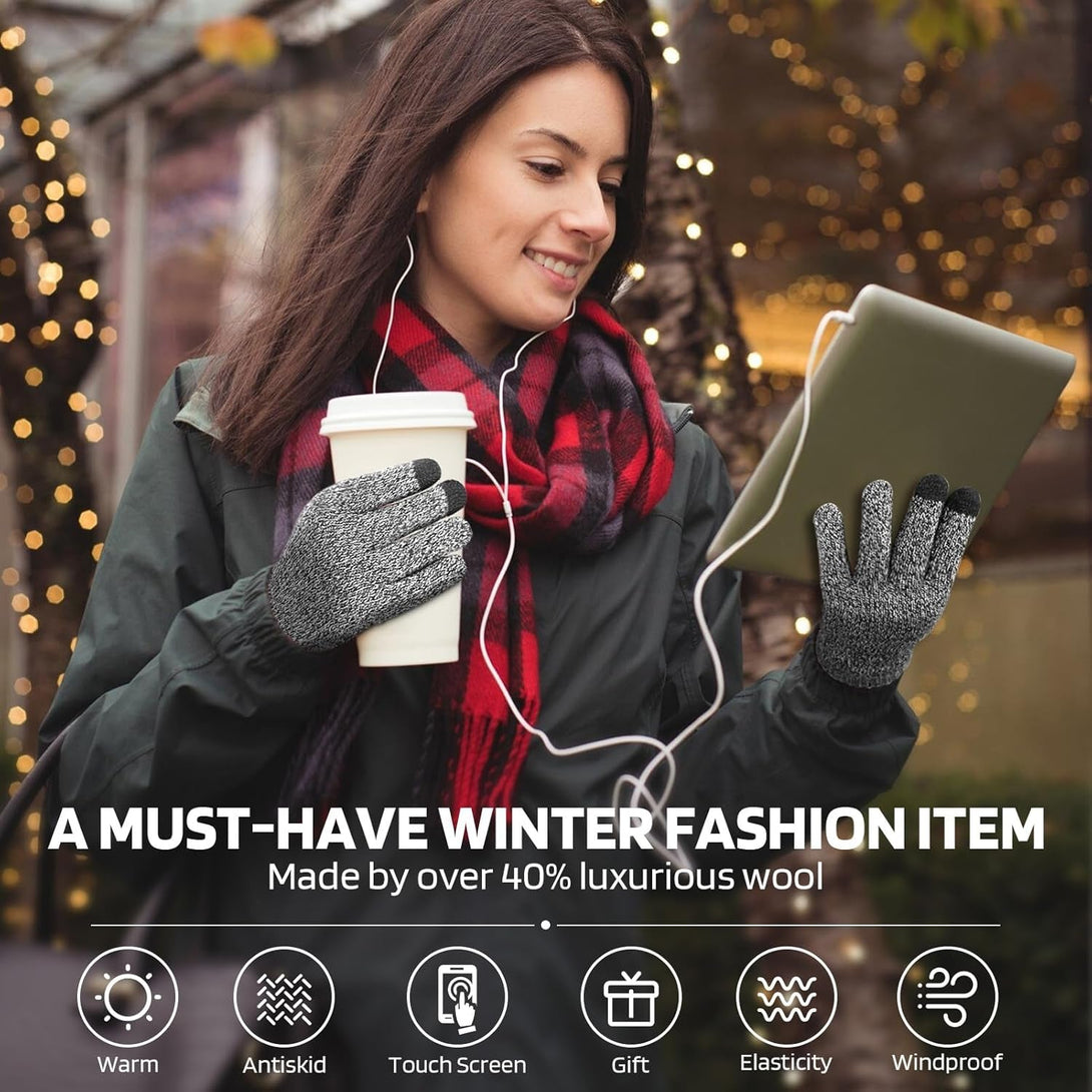 Winter Gloves, Gloves for Cold Weather, Touch Screen Anti-Slip Fleece Lined Soft Knit Gloves for Men Women