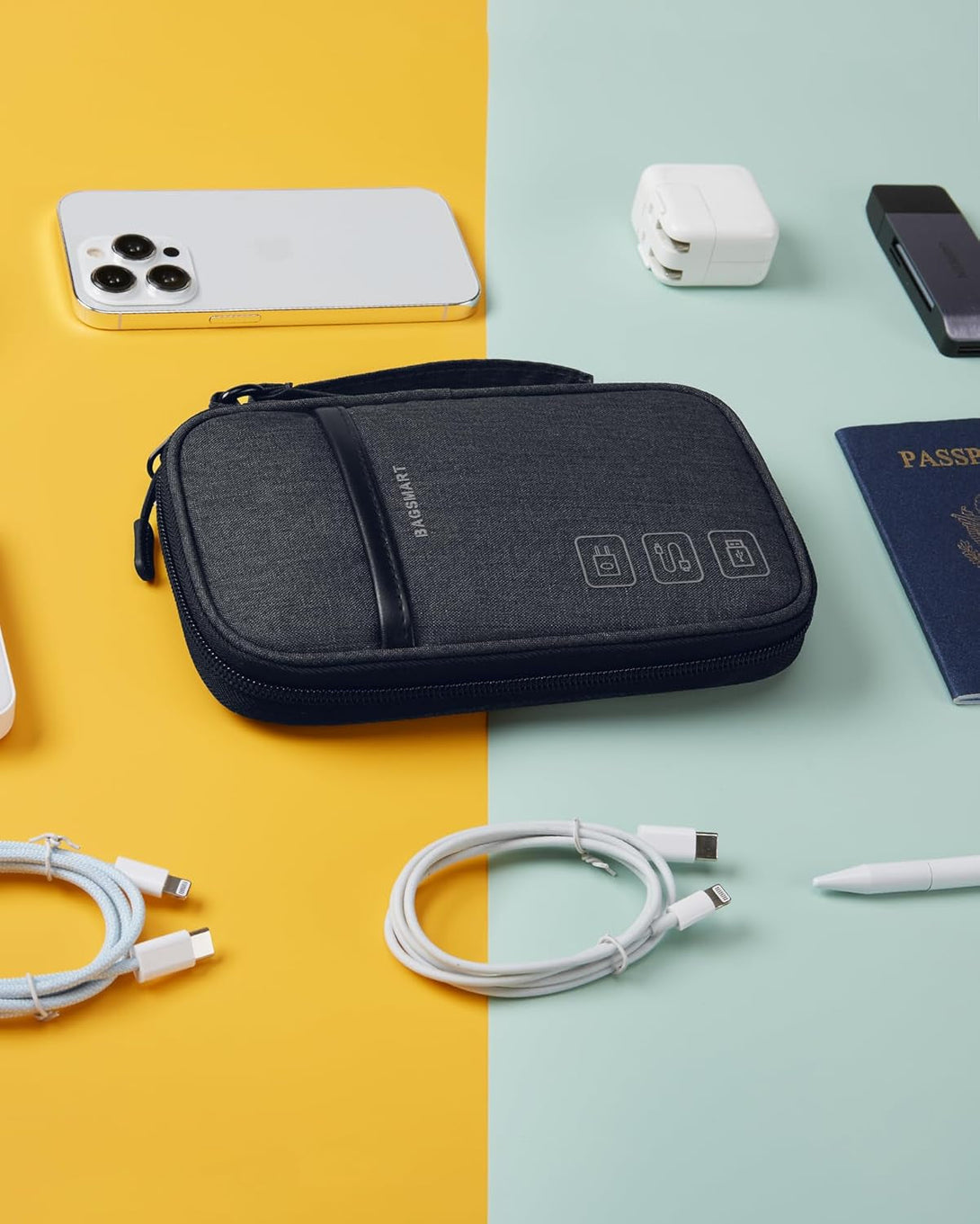 BAGSMART Cord Organizer Travel Cable Organizer Bag Tech Electronic Organizer Travel Case, Travel Essentials for Charger, Cable, Phone, Flash Drive, Single Layer - Black