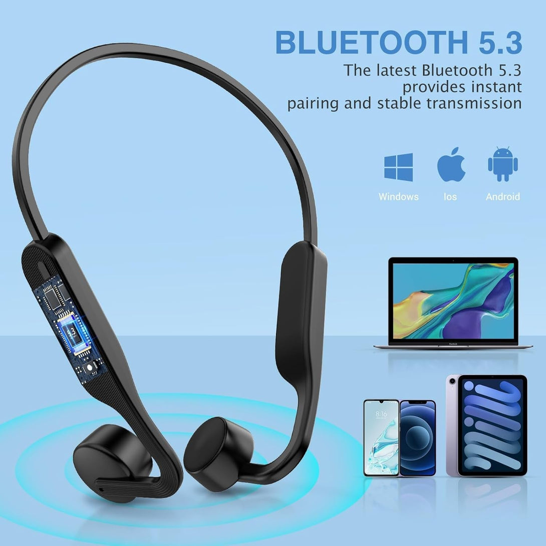 Bone Conduction Headphones Wireless Headphones Bluetooth 5.3 Open Ear Headphones 10H Playtime Sports Earphones with Mic, IPX6 Waterproof Headset for Running,Cycling, Hiking, Driving