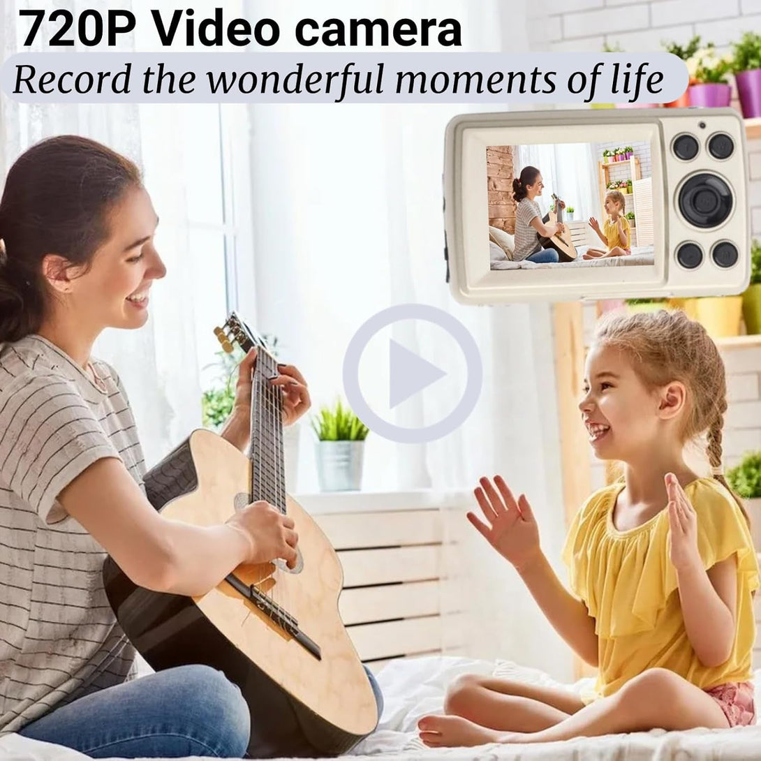 Mini Digital Camera, 720P HD Compact Portable Camcorder with 2.4 Inches LCD Screen 16MP 30FPS Support 32GB Memory Card for Children, Teenagers and Beginners (Gold)