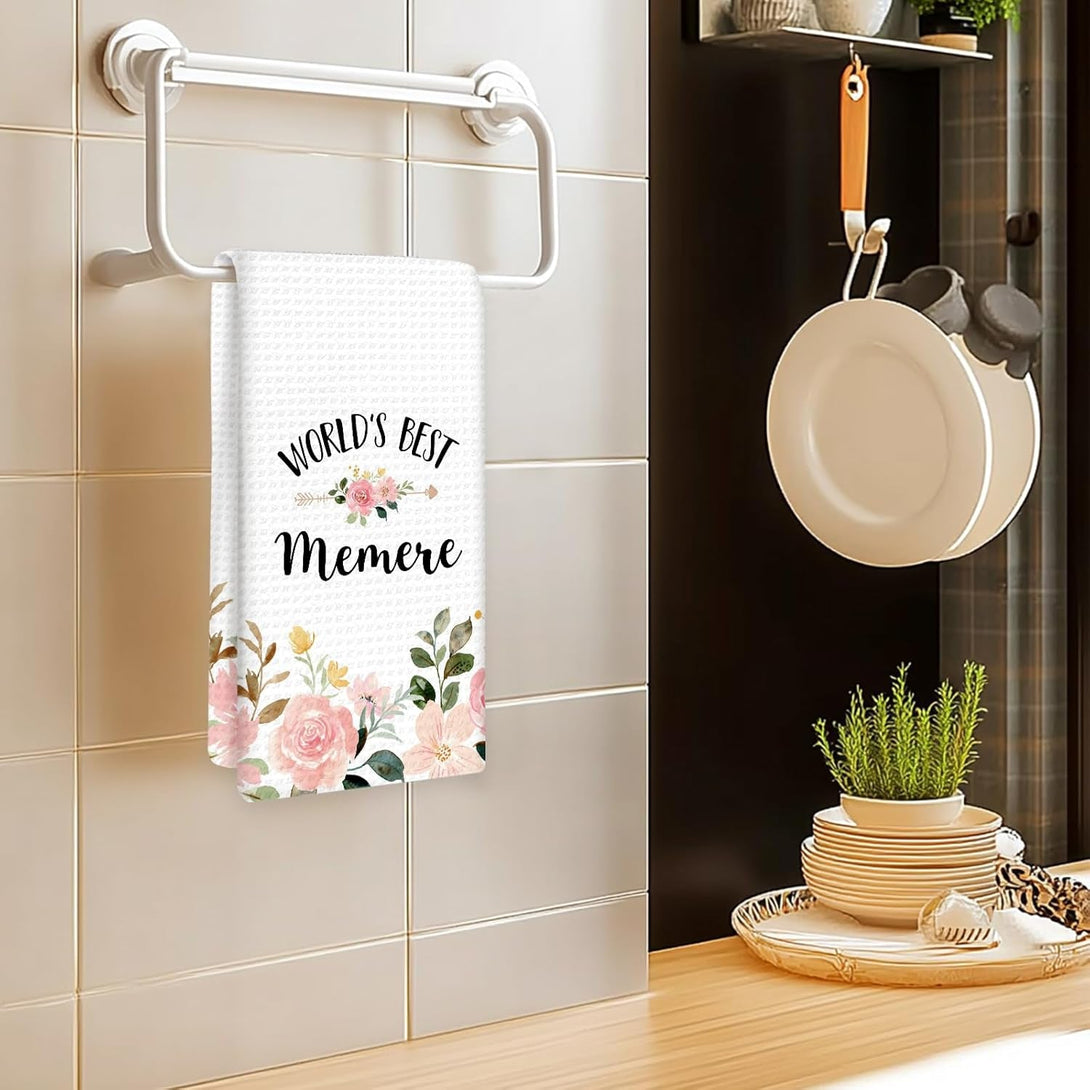 Memere Gifts Kitchen Towels, Gifts for Memere Hand Towels, Memere Gifts from Grandkids, World’S Best Memere Dish Towels Tea Towels for Kitchen, Memere Home Bathroom Kitchen Decor, 16X24In