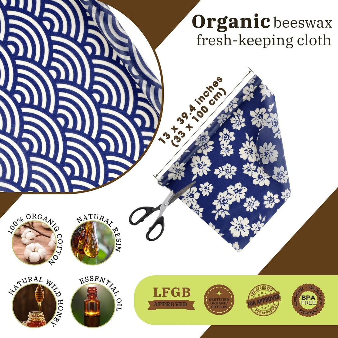 Moukeren 3 Rolls Reusable Beeswax Wrap 13'' X 40'' Food Wrap Beeswax Paper Food Wrappers Cotton Bread Sandwich Wrapper for Kitchen Storage Gifts, Vivid