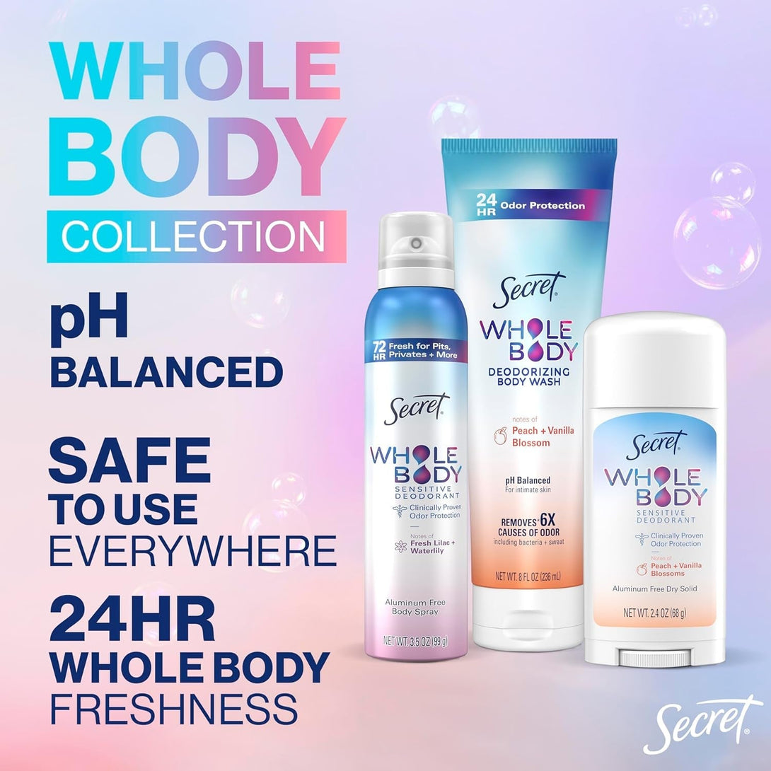 Secret Whole Body Deodorant Cream for Women, Peach & Vanilla Blossom Scent, Aluminum Free Deodorant, 72 HR Odor Protection, 3.0 Oz