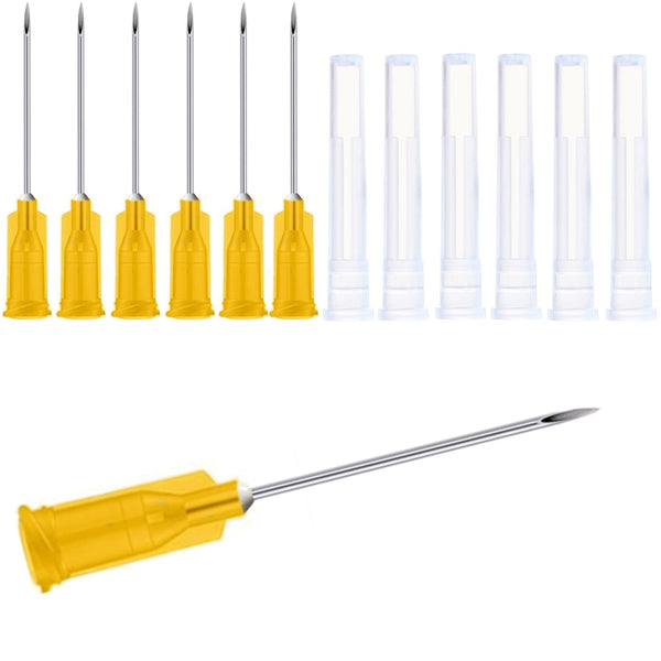 100Pack 25Ga 1Inch/25Mm with Cap Dispensing Needla Accessories Disposable Lab Supplies, Individually Sealed Wrapped