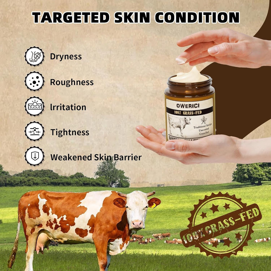 Beef Tallow for Skin, for Skin (5.3 Oz), Tallow Face Moisturizer, 100% Grass Fed and Finished, Deeply Moisturizing for Face & Body, Natural Care for Soft Supple (5.3 OZ., Extra Large)