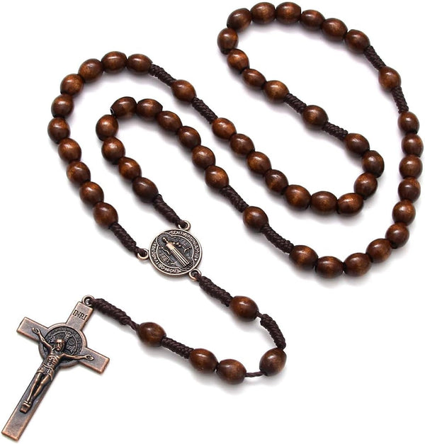 KOMI Handmade Wooden Catholic Rosaries, Rosary Beads Necklace from Bethlehem Wood Christian Prayer Holy Soil Medal & Metal Cross for Catholic or Christian Gift