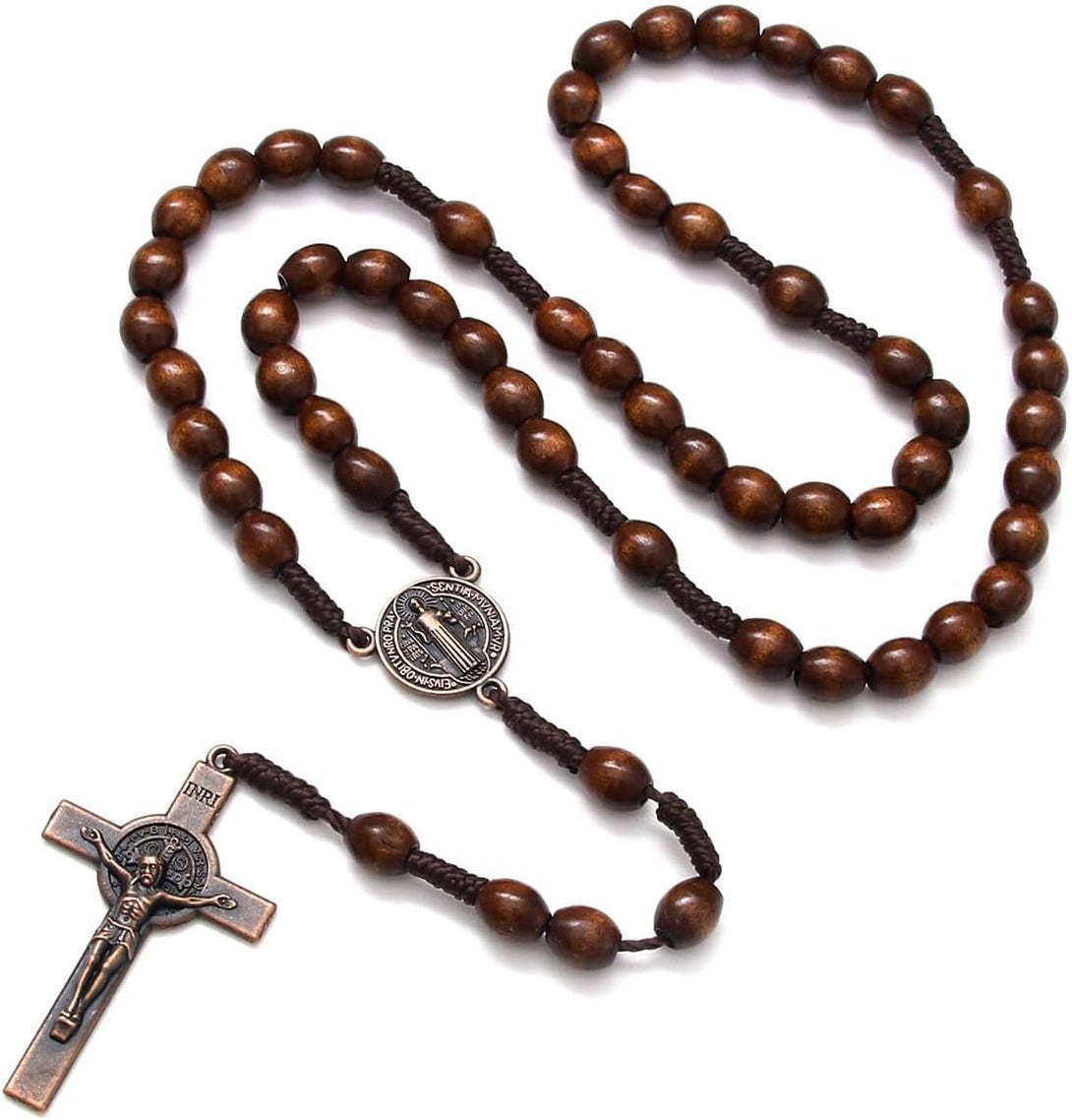 KOMI Handmade Wooden Catholic Rosaries, Rosary Beads Necklace from Bethlehem Wood Christian Prayer Holy Soil Medal & Metal Cross for Catholic or Christian Gift