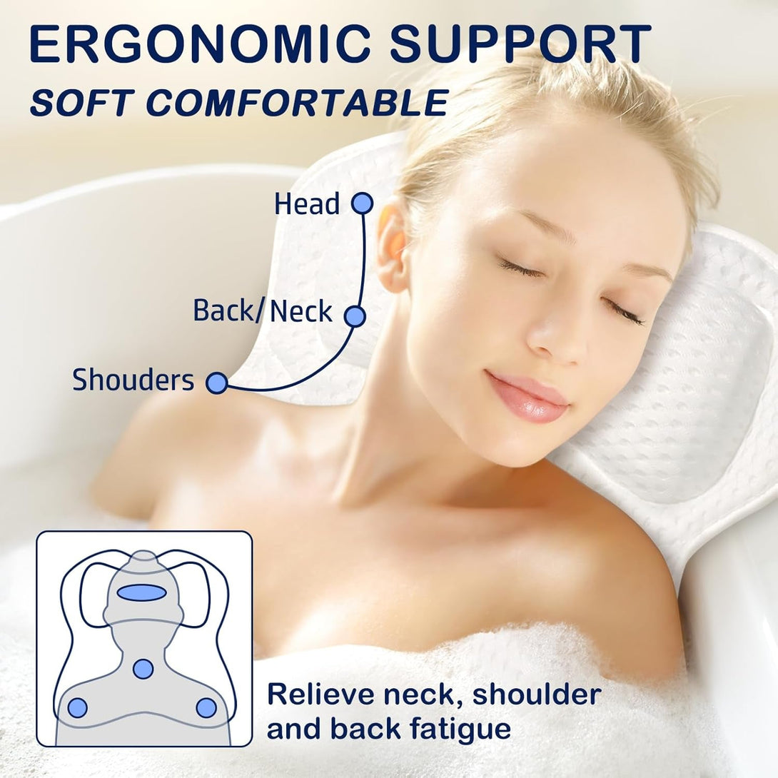 Bathtub Pillows Bath Pillow Luxury Bathtub Pillows for Back and Neck Support Soft & Comfortable Bath Pillows for Tub 4D Air Mesh Fabric 6 Non-Slip Suction Cups Bathtub Accessories Spa Gifts for Women