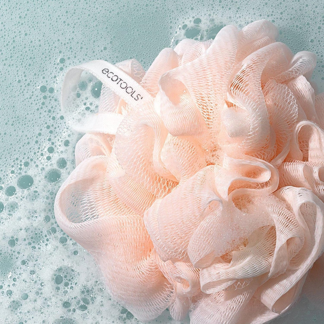 Ecotools Delicate Ecopouf 4 Pack, Loofah Sponge for Bath & Shower, Recycled Netting, Gentle Exfoliation, Pouf for Body Wash, Eco-Friendly Bath Accessory, Cruelty-Free, Color May Vary, (60G Each)