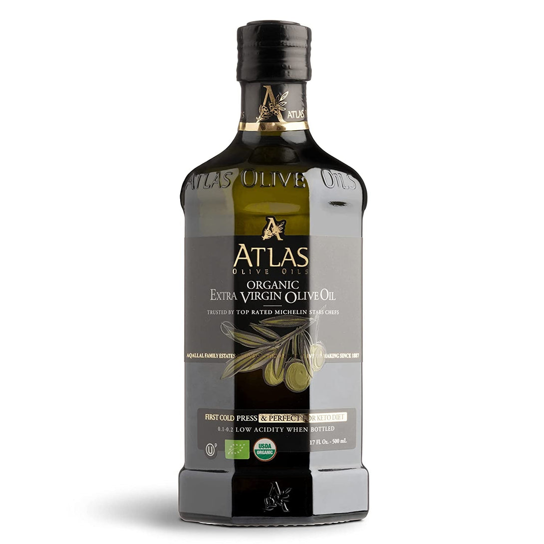 Atlas Organic Cold Pressed Moroccan Extra Virgin Olive Oil, Polyphenol Rich | EVOO from Morocco, Newly Harvested Unprocessed from One Single Family Farm | Trusted by Michelin Star Chefs | 500 Ml