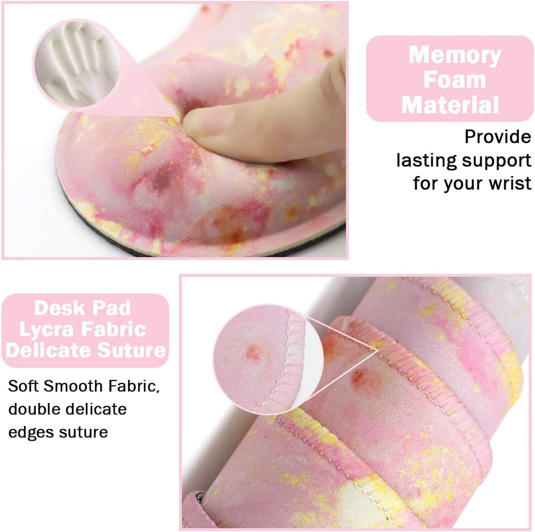 4-In-1 Large Gaming Mouse Pad, Keyboard Wrist Rest Pad & Wrist Support Mousepad Set, Extended Desk Pad Waterproof Desk Mat for Home Office Study Game-Pink Gold Marble