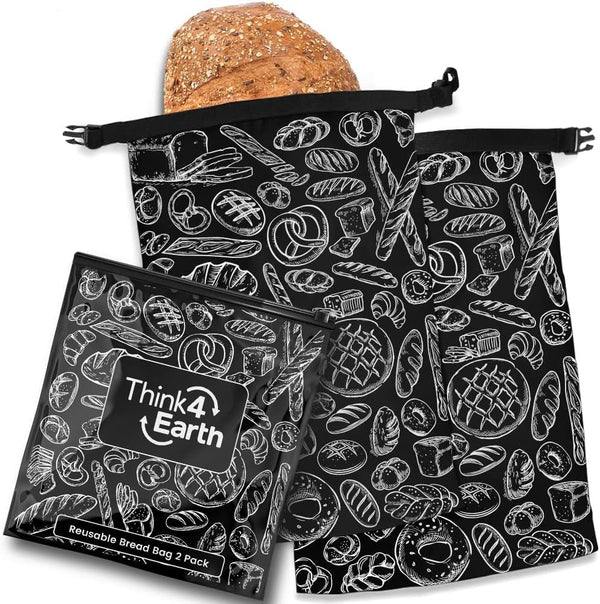 Think4Earth® - 2 Pack Large Bread Bags for Homemade Loaf, Freezer Storage Bag, Bread Container, Reusable Food Storage Bag