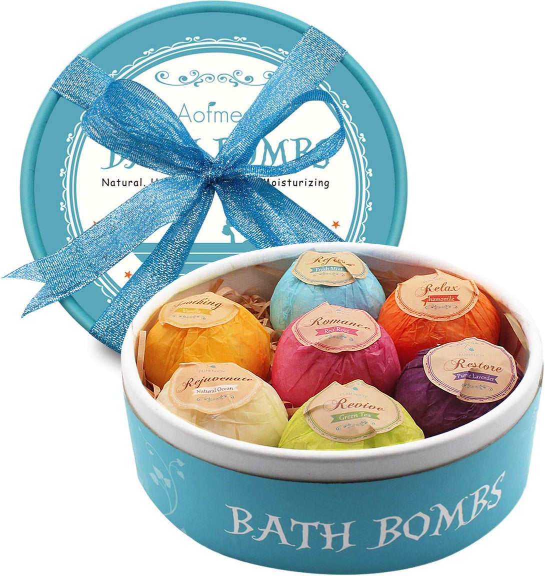Aofmee Bath Bombs, 7Pcs Bubble Bath Bombs for Women, Natural Handmade Fizzies Gift Set, Spa Organic Bathbombs for Kids, Essential Oil Personal Care Bath Gift for Birthday Mothers Day Christmas