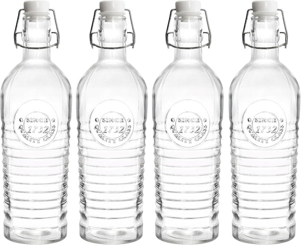 Nicunom 4 Pack Flip Top Glass Bottle, 40 Oz. / 1.2 Liter Clear Glass Pitcher Airtight Seal Swing Top Brewing Bottle for Beverages, Oils, Kombucha, Beer, Kiefer, Water, Soda
