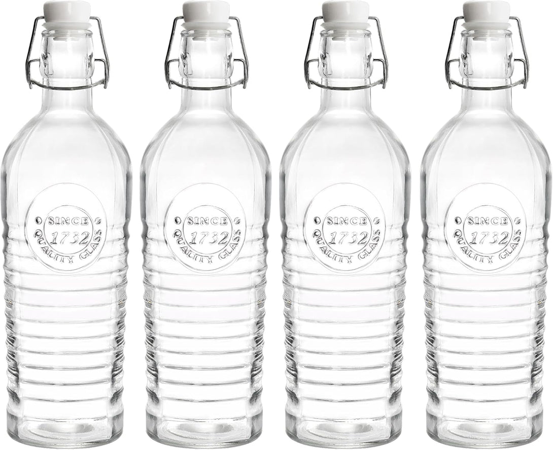 Nicunom 4 Pack Flip Top Glass Bottle, 40 Oz. / 1.2 Liter Clear Glass Pitcher Airtight Seal Swing Top Brewing Bottle for Beverages, Oils, Kombucha, Beer, Kiefer, Water, Soda