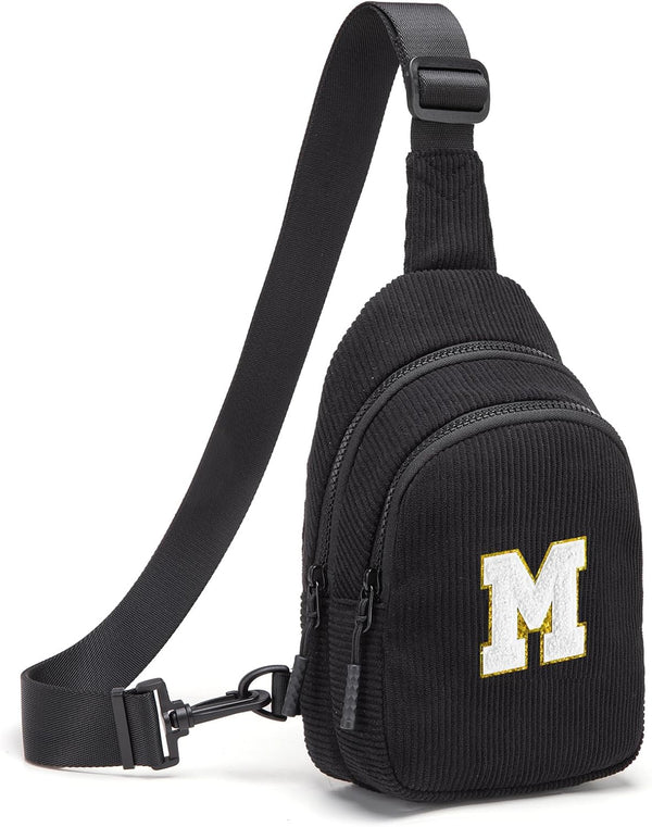 Small Corduroy Sling Bag Initial Crossbody Bag Fanny Pack for Girls Personalized Birthday Gifts for Teen Girls Gifts