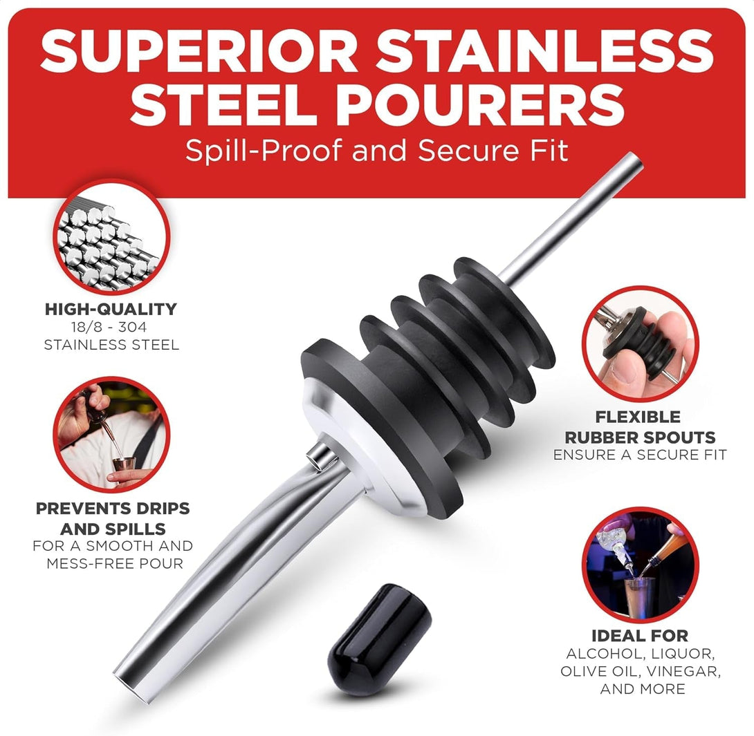 48 Pack Stainless Steel Bottle Pourers for Alcohol, Liquor, and Wine - Bar Accessories, Spouts for Bottles and Dispensers