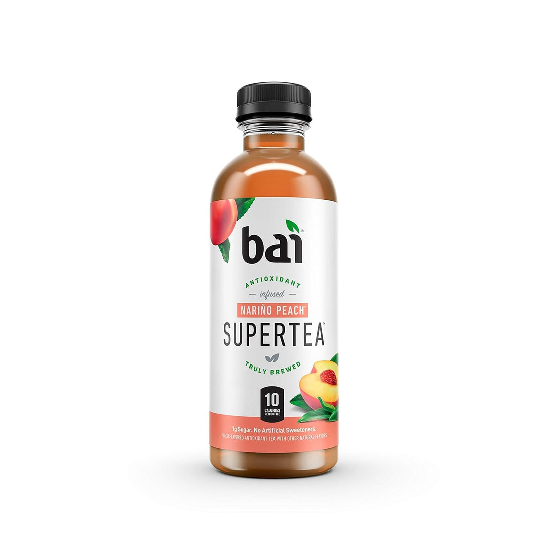 Bai Iced Tea, Narino Peach, Antioxidant Infused Supertea, Crafted with Real Tea (Black Tea, White Tea), 18 Fluid Ounce Bottles, 12 Count