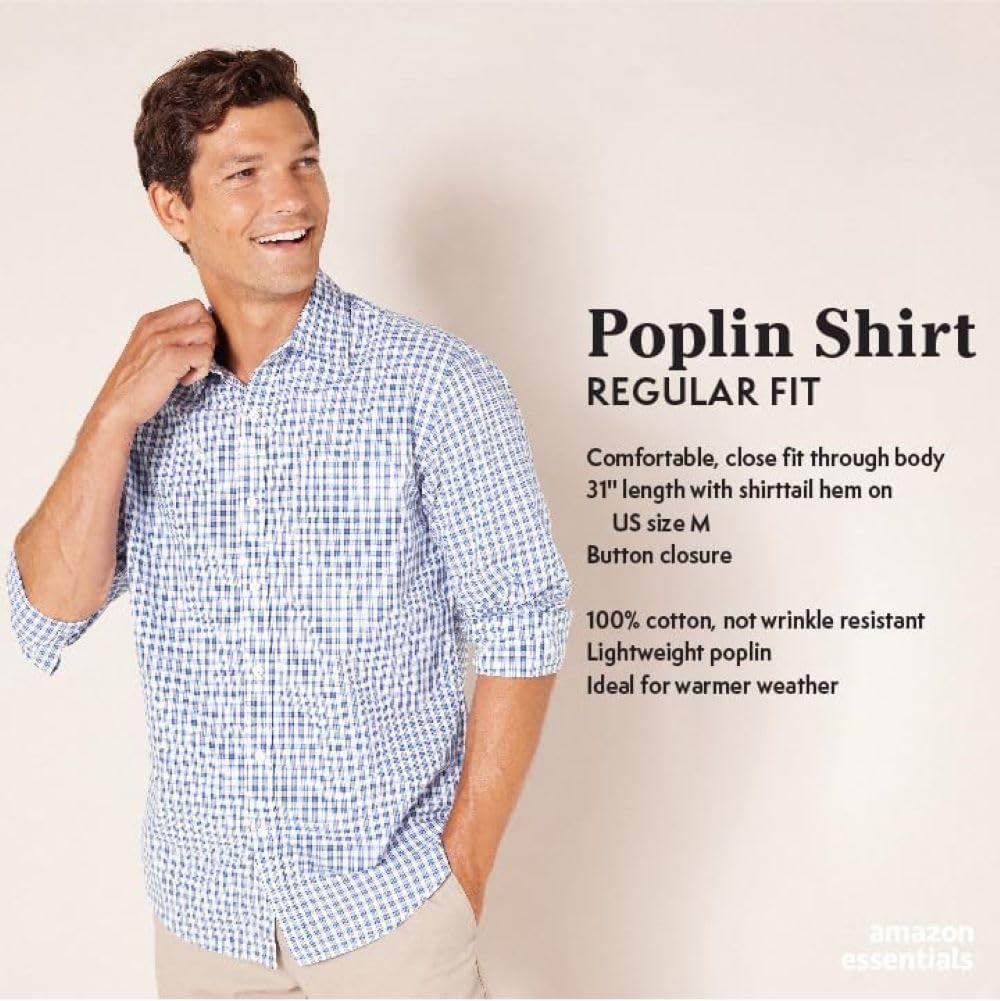 Amazon Essentials Men'S Regular-Fit Long-Sleeve Casual Poplin Shirt
