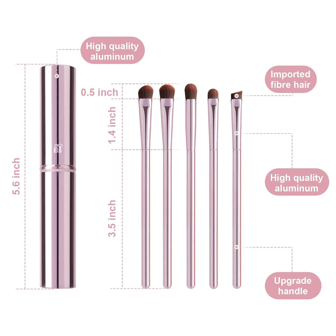 5Pcs Eyeshadow Brush Set, Portable Eye Brushes, Premium Eye Makeup Brush, Eyeliner Brush, Angled Brush by YUESHENNAN (Pink).