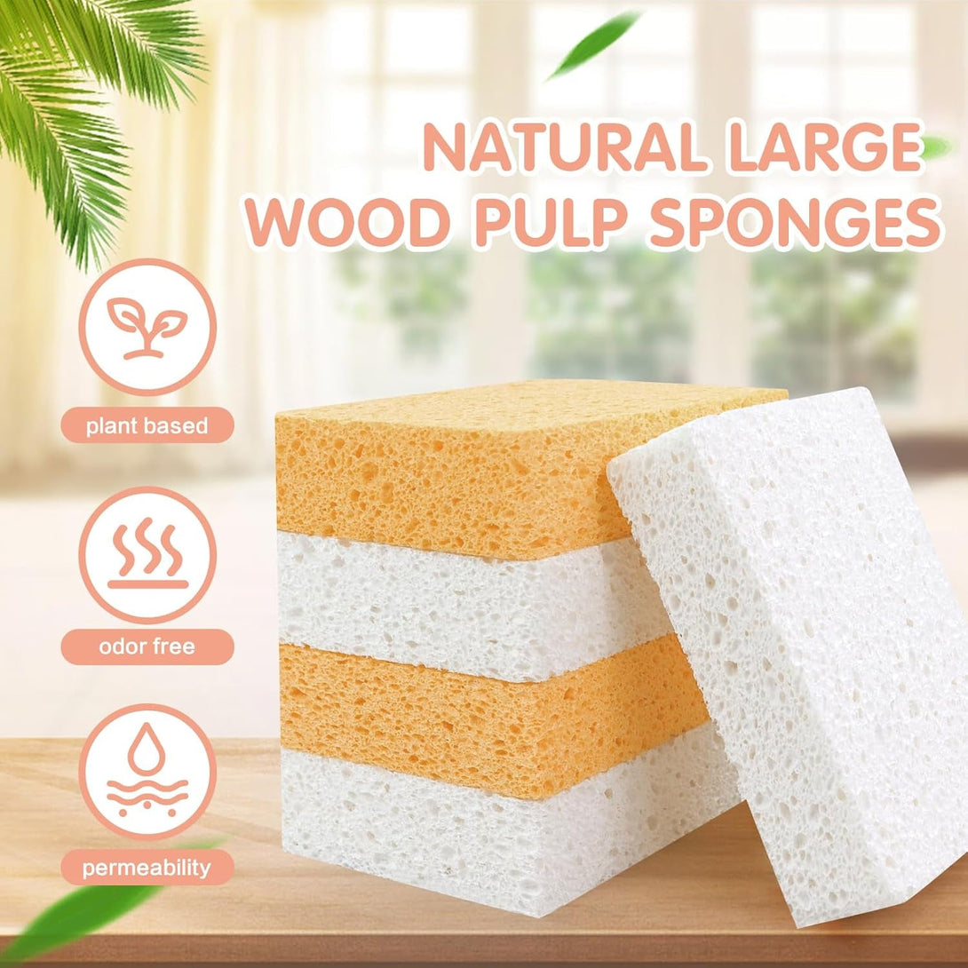 2 Pack Extra Large Kitchen Sponges for Household Cleaning Heavy Duty Reusable & Biodegradable Cellulose Thick Sponges for Washing Dishes Absorbent Non Scratch