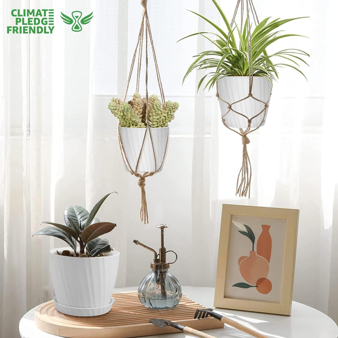 7 Pcs Plant Pots with Drainage Holes and Saucers, Indoor Planters, Set of 7 (7.5, 7, 6.5, 6, 5.5, 4.5, 3.5 Inches), White