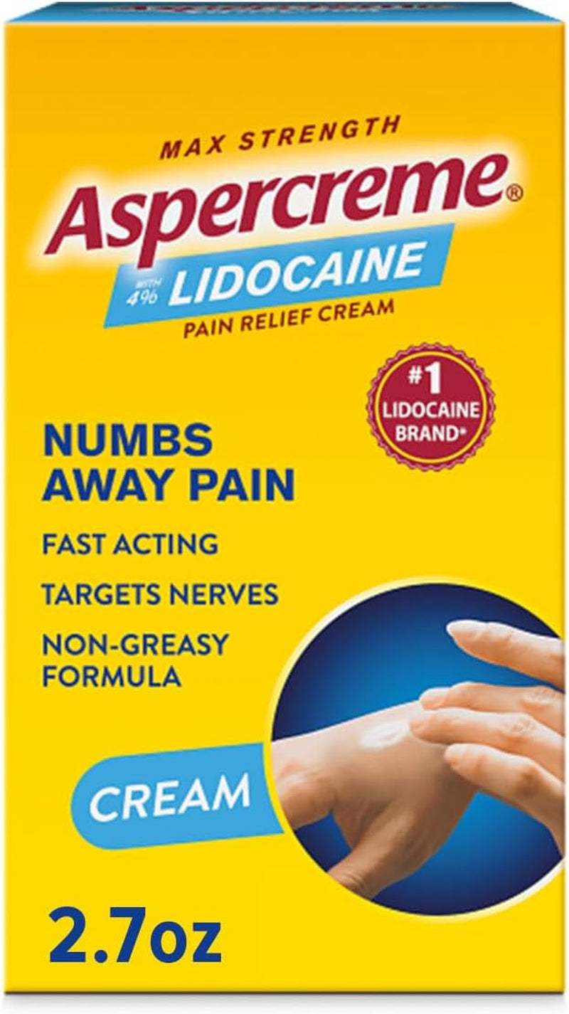 Aspercreme Lidocaine Pain Relief Cream Soothes Aggravated Nerves, Numbing Topical Analgesic with Max-Strength 4% Lidocaine & Moisturizing Aloe, 2.7 Oz.