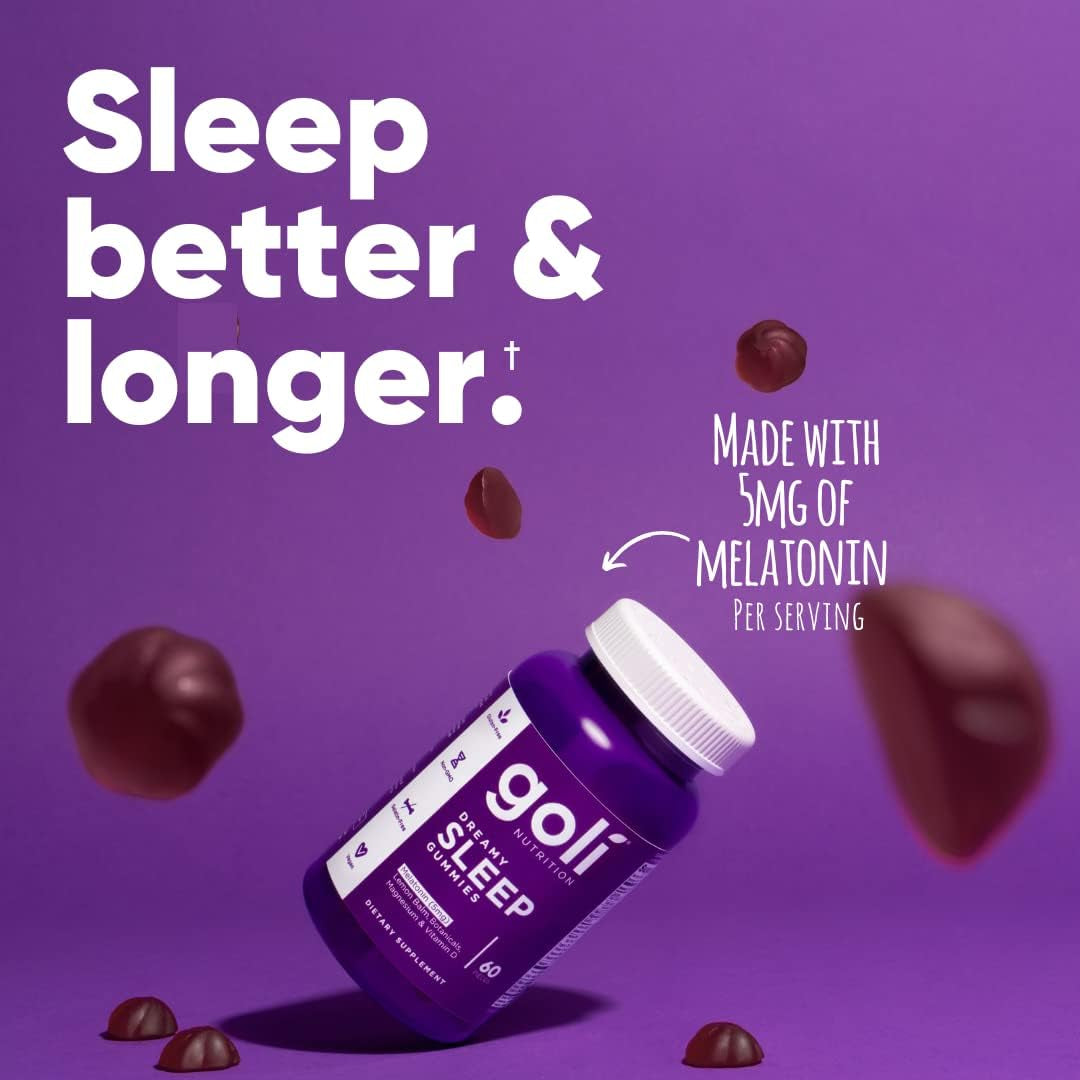 Goli Dreamy Sleep Gummy - 60 Count - Melatonin, Vitamin D, Magnesium, and Lemon Balm Extract - Gelatin-Free, Gluten-Free, Vegan & Non-Gmo
