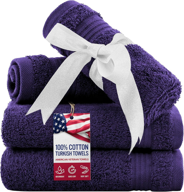 100% Cotton Turkish Washcloths for Bathroom Essentials 4 Pack, Soft Absorbent Wash Cloths Quick Drying Small Towels Washrags, Purple