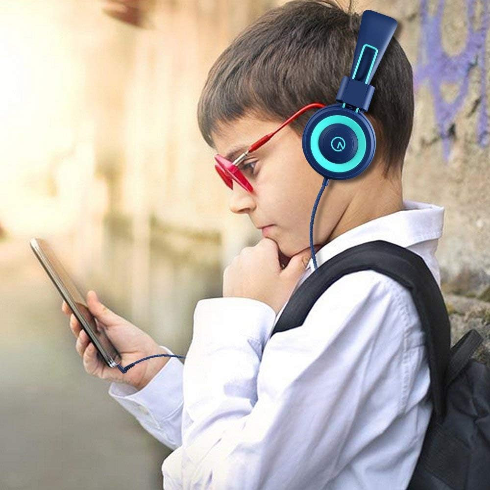 Kids Headphones - Noot Products K11 Foldable Stereo Tangle-Free 3.5Mm Jack Wired Cord On-Ear Headset for Children/Teens/Boys/Girls/Smartphones/School/Kindle/Airplane Travel/Plane/Tablet (Navy/Teal)