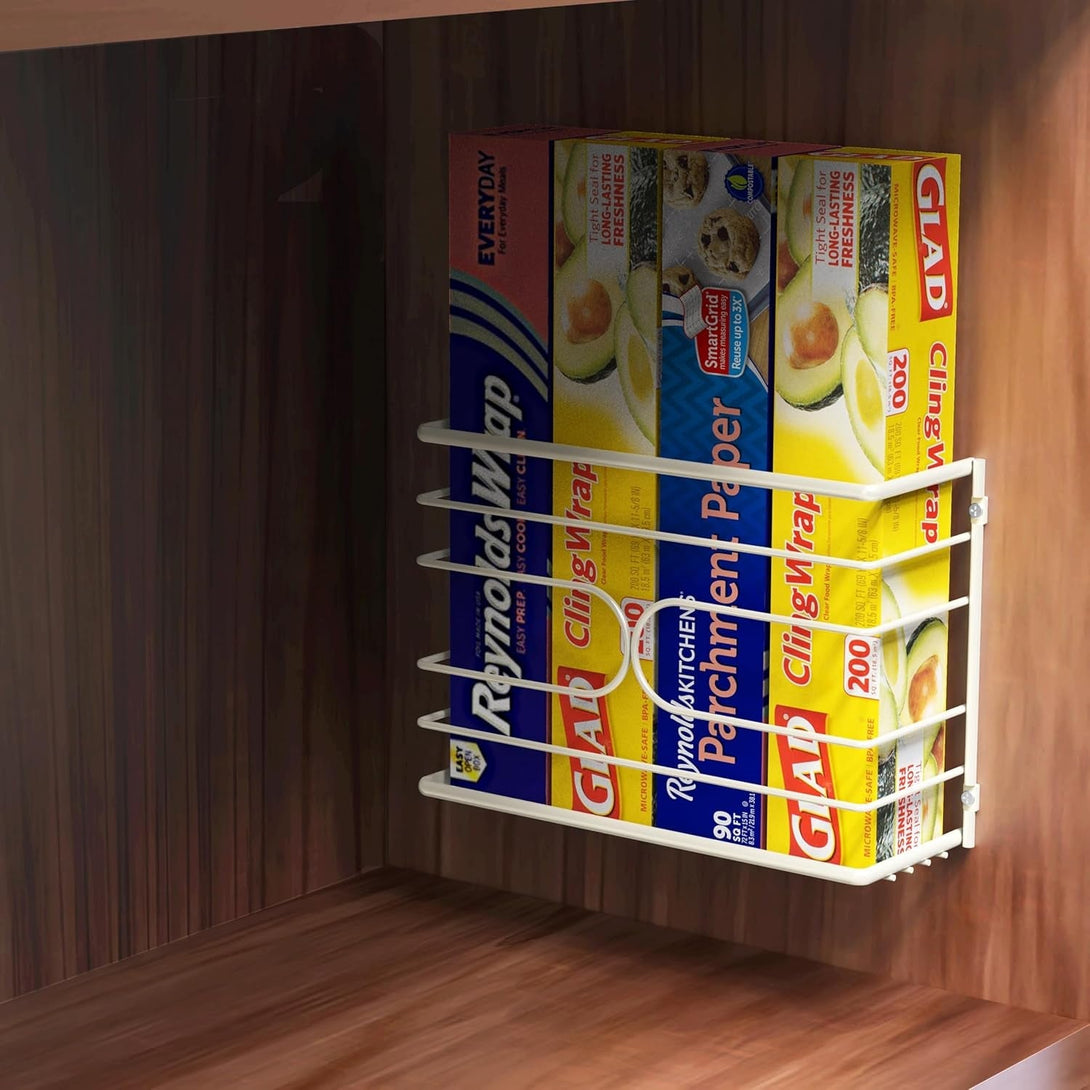 Decobrothers Wall Mount Kitchen Wrap Organizer Rack, White