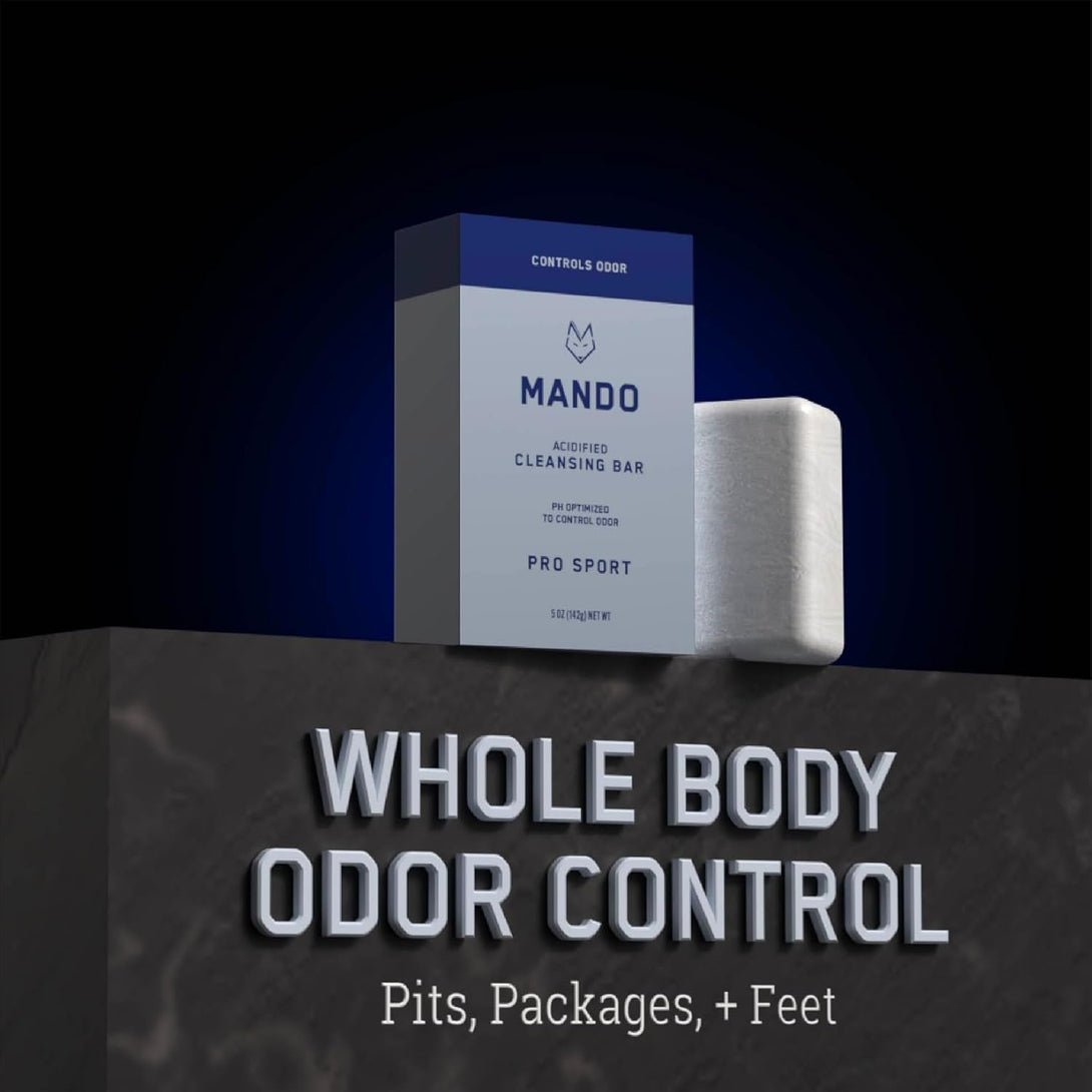 Mando Acidified Cleansing Bar - 24-Hour Odor Control - Removes Odor Better than Soap - Moisturizing Formula - SLS Free, Paraben Free - Safe for Sensitive Skin - Pro Sport