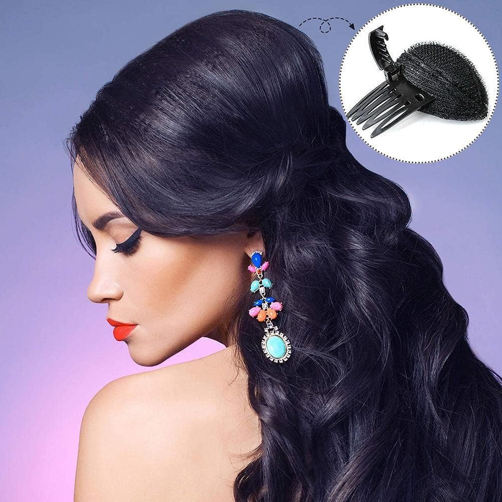 1Pc Black Fluffy Hair Pad Sponge Clip Bun Comb Bump It up Hairstyling Tool for Women and Girls - DIY Beauty and Personal Care Clips and Barrettes