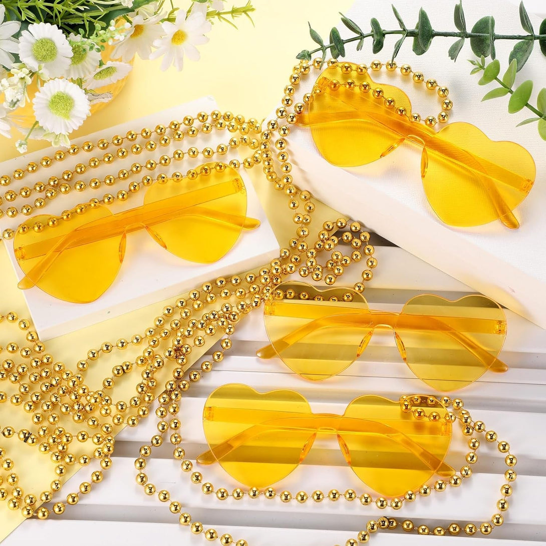 Mepase 24 Pcs Beads Necklaces and Heart Sunglasses 80S Accessories for Adults Wedding Graduation Summer Party Favor